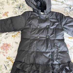 Gymboree Black Girls Winter Jacket with Ruffle Hem and Removable Hood